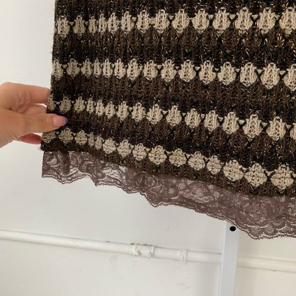 La Fee 3 S Maraboutee Italy Crochet Knit Sweater Dress 3/4 Sleeve Stripe Brown - Picture 6 of 8